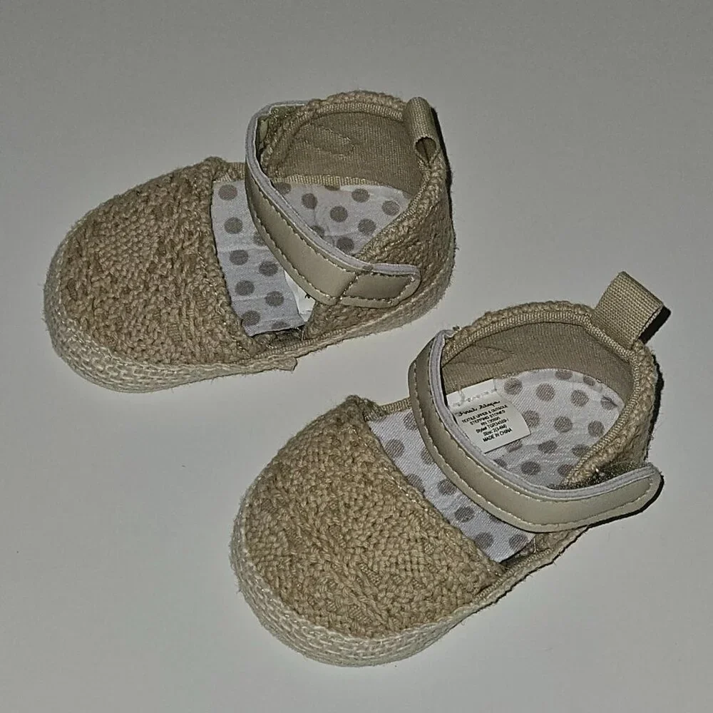 First Steps Stepping Stones Tan Baby Shoes Textile Upper Straps Size 3-6 Months